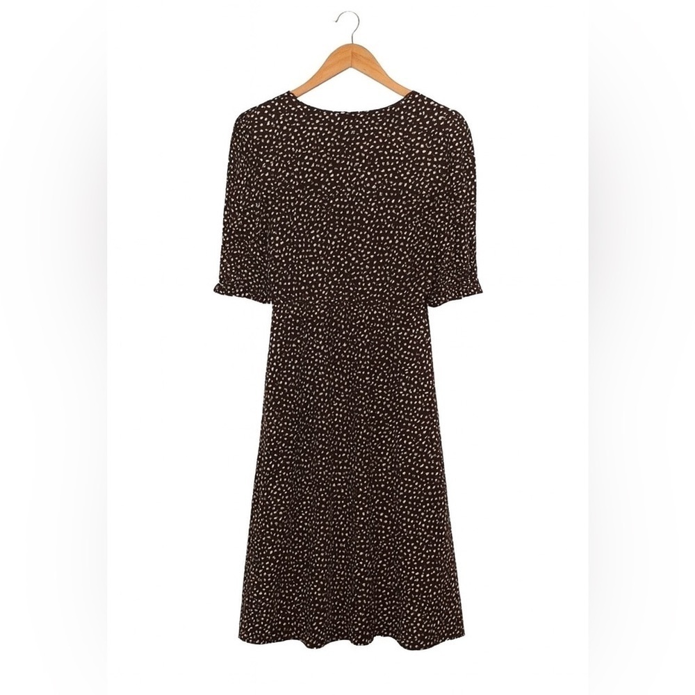 OASIS Size Medium Black Pink Spotted Dress Wrinkle Texture Empire Line V-neck - Picture 2 of 2